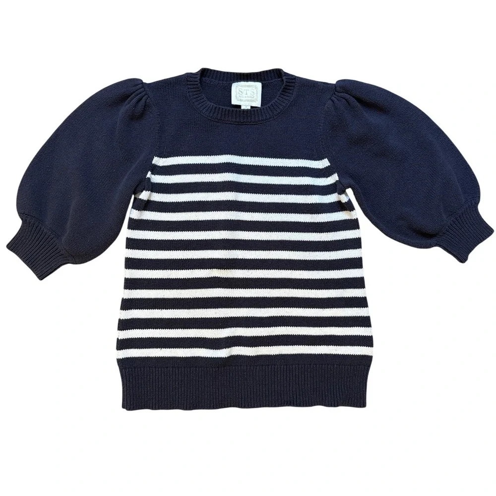 Sail to Sable‎ Sweater Womens Navy Blue Excellent Puff Sleeve Striped SIZE S
